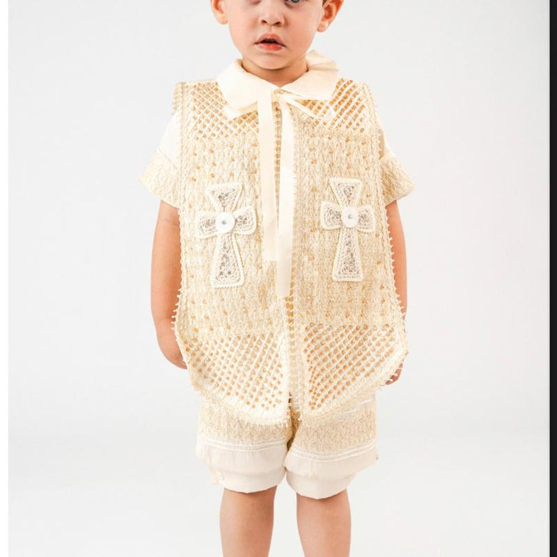 Modelo 093 crystal embroidered baptism suit in white and pearl