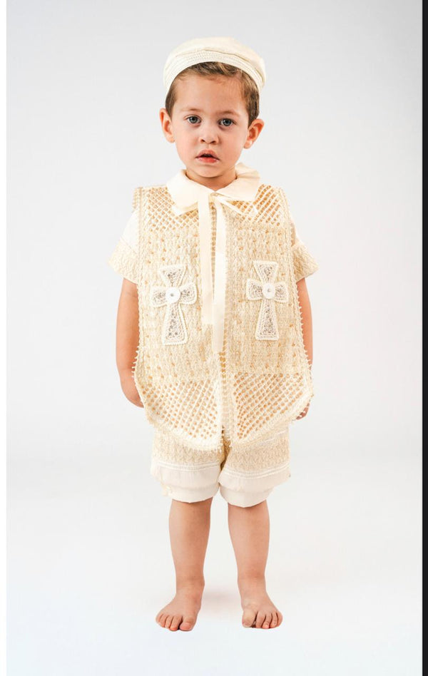 Modelo 093 crystal embroidered baptism suit in white and pearl