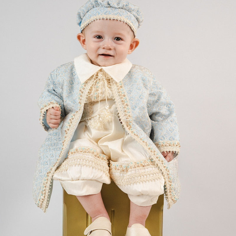 Modelo 104 blue prince baptism suit with pearl and crystal embroidery